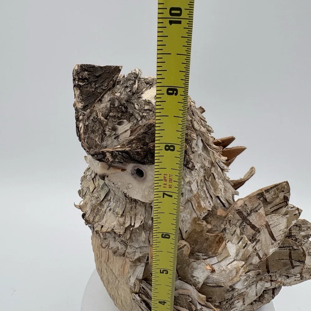 Handmade Owl Figurine Tree Bark Chips Papier-Mâché Mixed Materials Nature Vtg 9